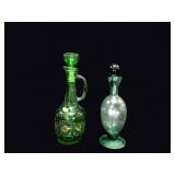Mid-Century Green Glass Decanters Pair