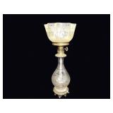Victorian Etched Glass Banquet Oil Lamp c1880