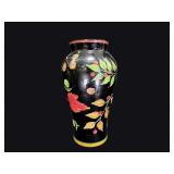 Black Amethyst Glass Vase Hand Painted c1950