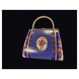 Porcelain Handbag Trinket Box Cobalt Floral
