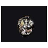 Japanese Black Porcelain Peacock Vase c1980