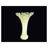 Vaseline Opalescent Glass Trumpet Vase c1900