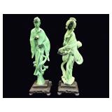 Faux Jade Resin Asian Figures Pair Mid-20th C