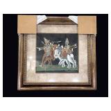 Thai Silk Painting Battle Elephants Signed Framed