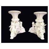 Bisque Porcelain Cherub Candlesticks Pair