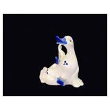 Delft Style Porcelain Goose Pair Figurine