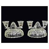 Pressed Glass 2-Arm Candleholders Pair 1940s