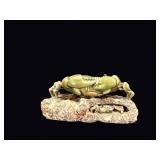 Glazed Ceramic Crab Figurine on Rock Base