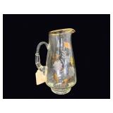 Mid-Century Etched Gilt Glass Floral Pitcher