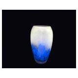 Frosted Art Glass Vase Blue Mottled Late 20th C