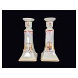 Armorial Porcelain Candlesticks Pair L20thC