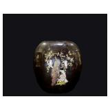 Japanese Black Peacock Porcelain Pillow Vase