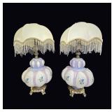 Victorian Style Parlor Lamps Pair Beaded Shades