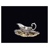 Silver Plate Gravy Boat Attached Underplate
