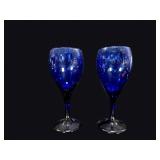 Cobalt Blue Glass Wine Goblets Pair