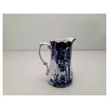 Flow Blue Porcelain Pitcher with Gold Trim