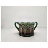 Green Carnival Glass Sugar Bowl