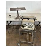 Typewriter on Rolling Cart with Lamp