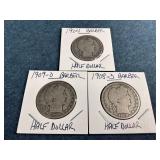 1904, 1908-D & 1909-O Barber Silver Half Dollars