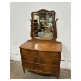 Antique Wood Serpentine Dresser w/ Mirror