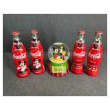 Lot of Mickey Mouse Coca Cola Bottles & Snow Globe