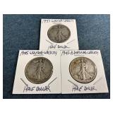 1937, 1941-D & 1945 Walking Liberty Half Dollars