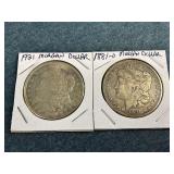 1881-O & 1921 Morgan Dollars