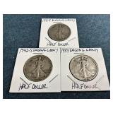 1935, 1939 & 1942-S Walking Liberty Half Dollars