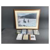 Lot of Fishing Books & Artwork Print