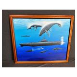 Whale & Submarine Painting on Canvas