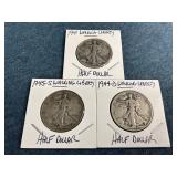 1941, 1944-D & 1945-S Walking Liberty Half Dollars