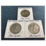 1934-S, 1942 & 1944 Walking Liberty Half Dollars