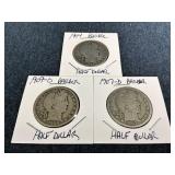 1904, 1907-D & 1909-O Barber Silver Half Dollars