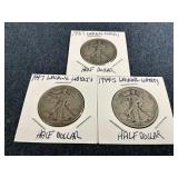 1937, 1944-S & 1947 Walking Liberty Half Dollars