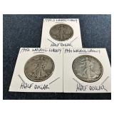 1939-D, 1940 & 1942 Walking Liberty Half Dollars