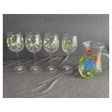 Painted Pitcher & Stemware Set