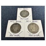 1906, 1907-O & 1915-S Barber Silver Half Dollars