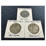 1936, 1942-D & 1944 Walking Liberty Half Dollars