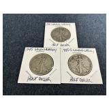 1935-S, 1941 & 1945 Walking Liberty Half Dollars