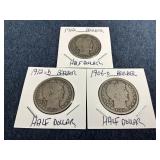 1902, 1906-O & 1912-D Barber Silver Half Dollars