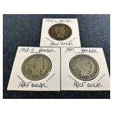 1903-O, 1907 & 1912-S Barber Silver Half Dollars