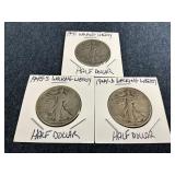 1941, 1944-D & 1945-S Walking Liberty Half Dollars