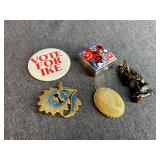 Lot of Pins, Pendants & Box