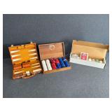 Lot of Poker Chips, Playing Cards & Backgammon