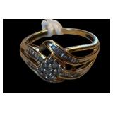 29-B. 10k yellow gold ring w/ Diamond cluster type stones, size 6, 2.37 grams total