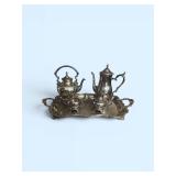 ANTIQUE FULL SIZE HEAVY SILVERPLATE TEA SET WITH TRAY