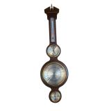 VINTAGE HOWARD MILLER 4 FUNCTION WOODEN BAROMETER, BANJO STYLE, WITH QUARTZ CLOCK, HUMIDITY GAUGE, THERMOMETER - IN EXCELLENT CONDITION, MODEL 612-718