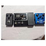 GUITAR PEDAL BUNDLE. BLACK PEDAL IS A JOYO COMPRESSOR. GP-100 GUITAR MULTI EFFECTS. NUX SOLD SUTDIO IR GUITAR CAB EMULATOR.