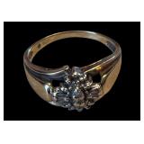 30-B. 10k yellow gold diamond cluster ring w/ starburst design, size 5 1/2, 2.34 grams total