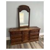 WOODEN DRESSER WITH MIRROR AND CARVED FLORAL DETAILS (AS-FOUND, READY TO BE RESTORED)